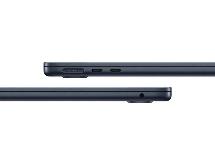 Side view of 13 inch MacBook Air Midnight showing sleek slim design and ports