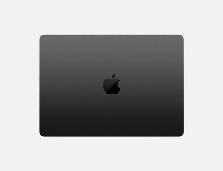 Apple 14-inch MacBook Pro M4 closed in space gray with iconic Apple logo on top cover