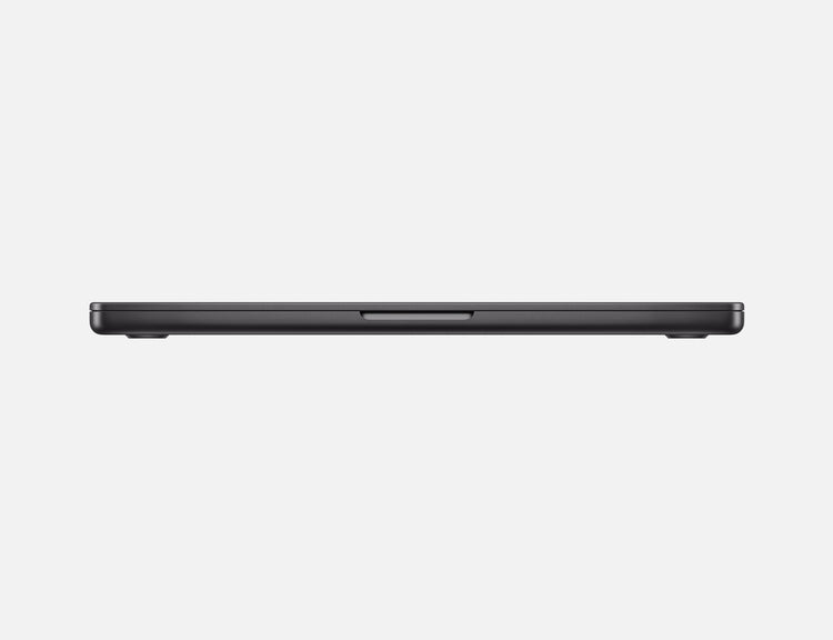 Side view of the closed 14-inch MacBook Pro M4 in space gray showing slim profile and ports