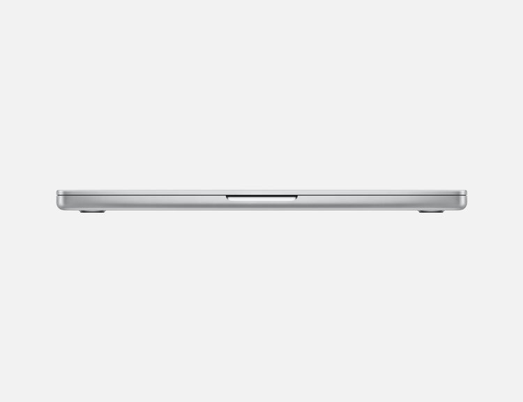 Side profile view of closed 14-inch MacBook Pro M4 laptop by Apple in silver