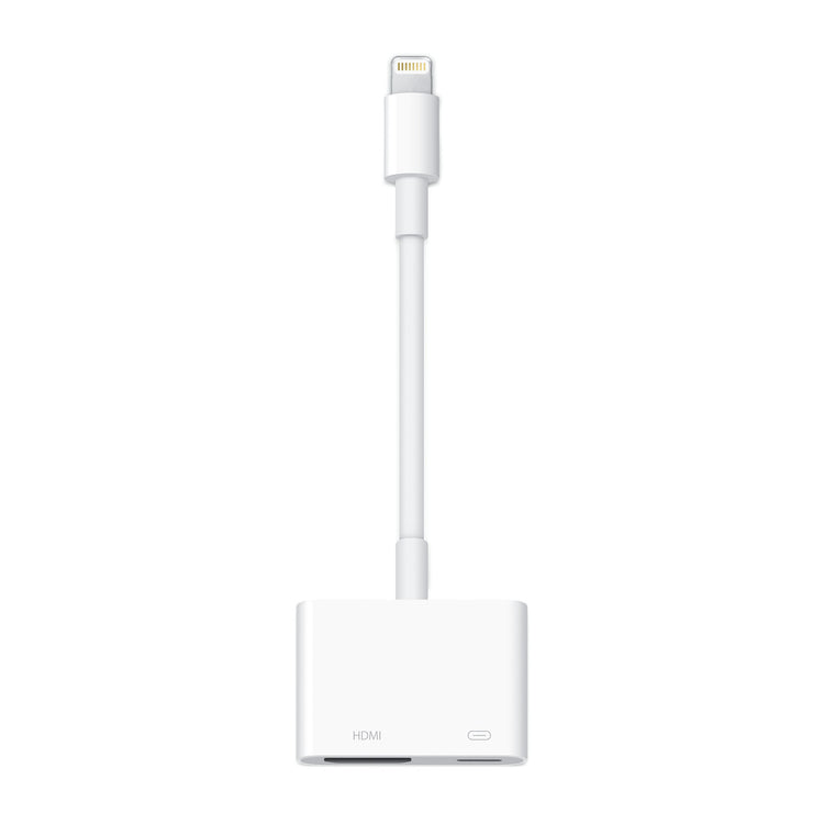 Apple Lightning Digital AV Adapter in white with HDMI and charging ports