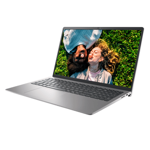 My Dell Inspiron 3520 laptop with sleek silver design and vibrant screen displaying happy couple outdoors
