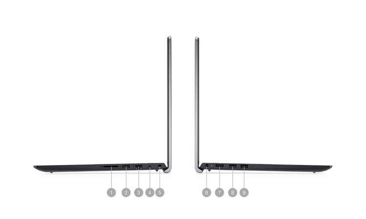 Side profile view of Dell Vostro 3520 laptop with i3 processor showing multiple ports on both sides