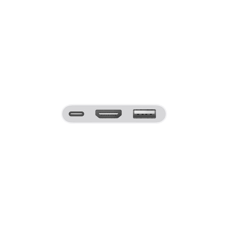 Apple digital AV multiport adapter with USB-C, HDMI, and USB-A ports in white