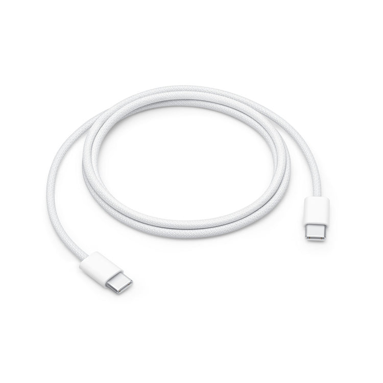 Apple 60W USB-C charging cable in white with braided design and USB-C connectors on both ends
