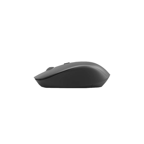 Side view of sleek black HP S1000 Plus wireless mouse with ergonomic design