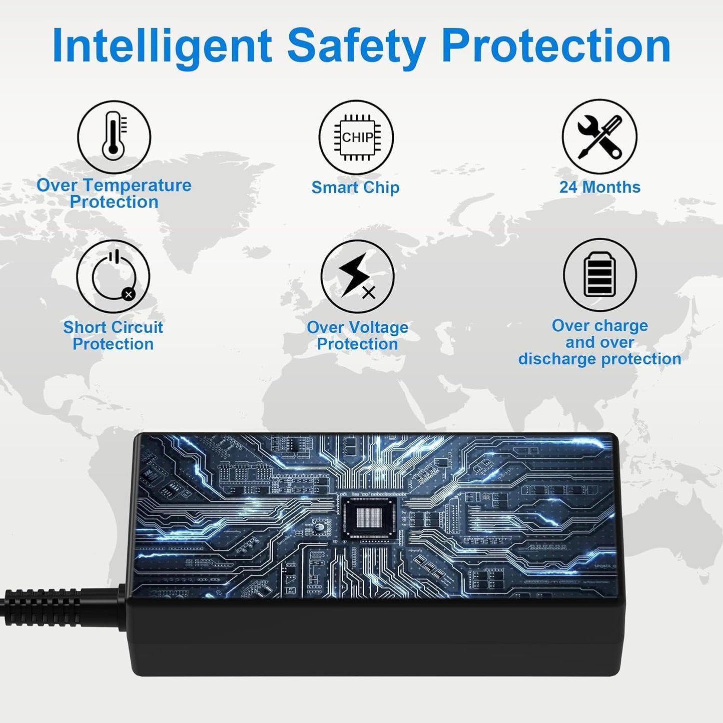 HP USB-C Charger 65W adapter with intelligent safety protection featuring over temperature and voltage protection