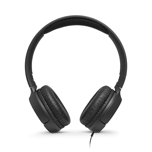 Black JBL Tune 500 headphones over-ear wired headphones with cushioned ear cups and adjustable headband