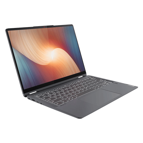 Lenovo IdeaPad Flex 5i laptop with slim design and colorful display showing abstract background