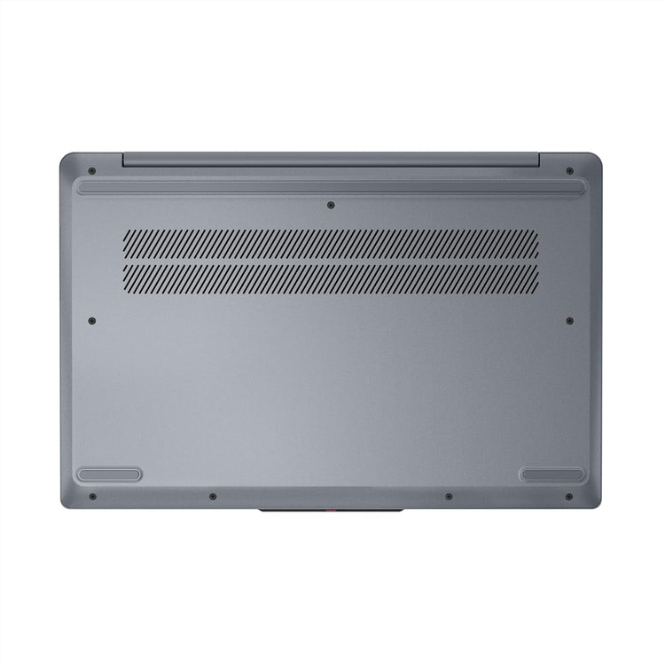 Bottom view of Lenovo Ideapad Slim 3 laptop showing ventilation and rubber feet