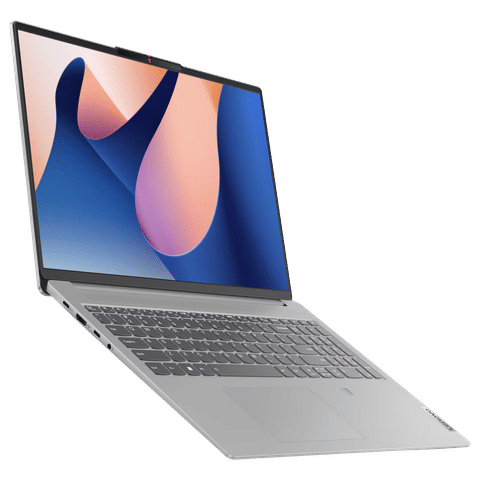 Lenovo Ideapad Slim 5 laptop with sleek silver design and vibrant display open at an angle