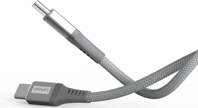 Lenovo Type C cable with gray braided exterior for durable and fast data transfer