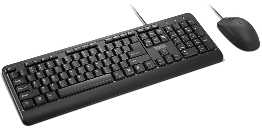 Lenovo wired keyboard and mouse combo with full-size keyboard and ergonomic mouse in black