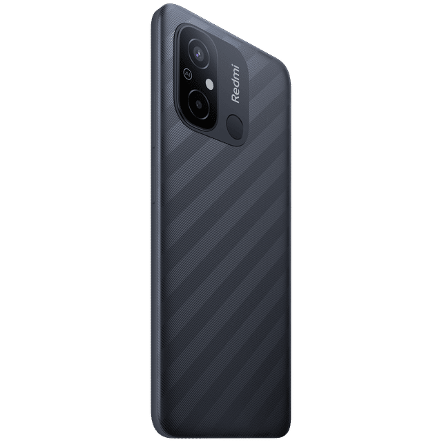 Redmi 12C 6GB RAM 128GB smartphone back view with textured black finish and dual camera setup