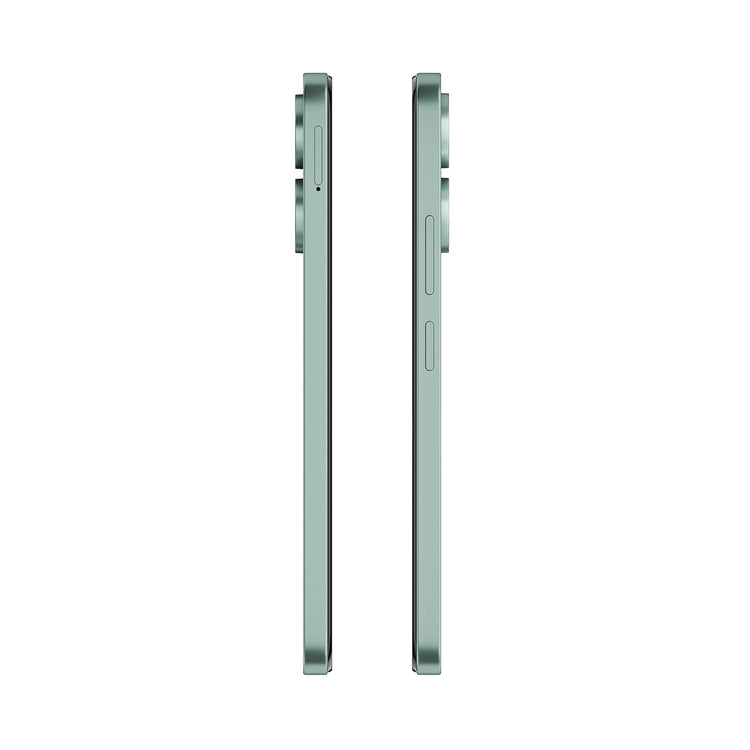 Side view of Redmi 13C 5G smartphone in green showing slim profile and button placement