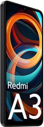 Redmi A3 phone with sleek black design and vibrant curved display screen