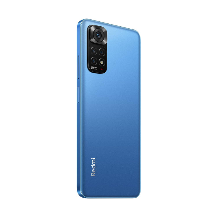 Blue Redmi Note 11S 6GB 128GB smartphone showing rear camera and side buttons