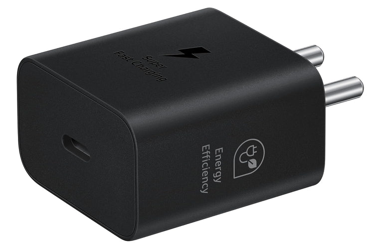 Samsung 25W USB C charger black fast charging wall adapter with compact design