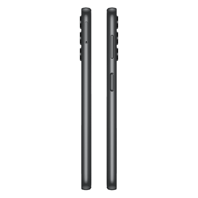 Side view of sleek black Samsung Galaxy A14 5G unlocked smartphone showing volume and power buttons