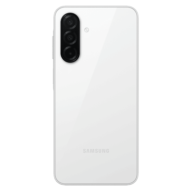Samsung Galaxy A26 5G unlocked smartphone in white showing triple rear camera setup