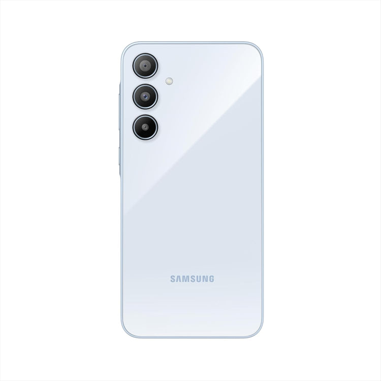 Samsung Galaxy A35 5G phone in white with triple rear cameras and sleek design