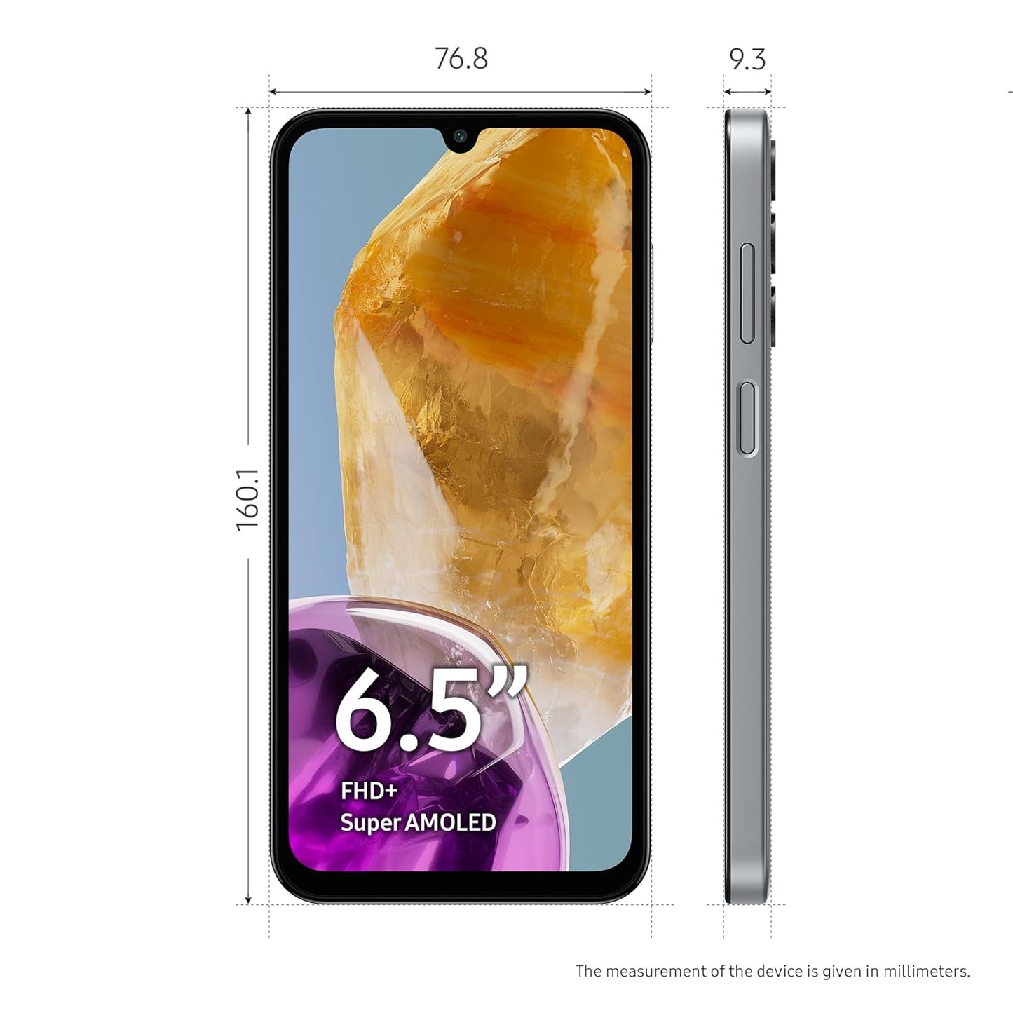 Samsung Galaxy M15 5G phone with 6.5-inch FHD+ Super AMOLED display and slim side profile