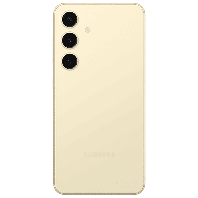 Samsung Galaxy S24 5G unlocked phone in gold showing triple rear cameras and sleek design