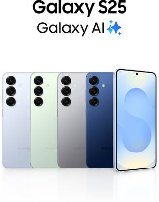 Samsung Galaxy S25 5G phone in multiple colors showing front display and rear triple camera setup