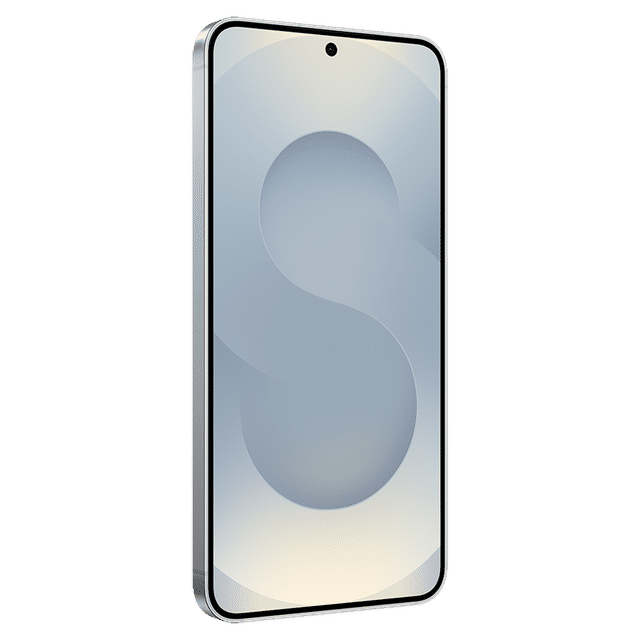 Samsung Galaxy S25 5G smartphone with sleek silver frame and edge-to-edge display on black background