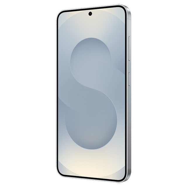 Samsung Galaxy S25 5G phone with sleek silver frame and edge-to-edge display showing minimalistic design