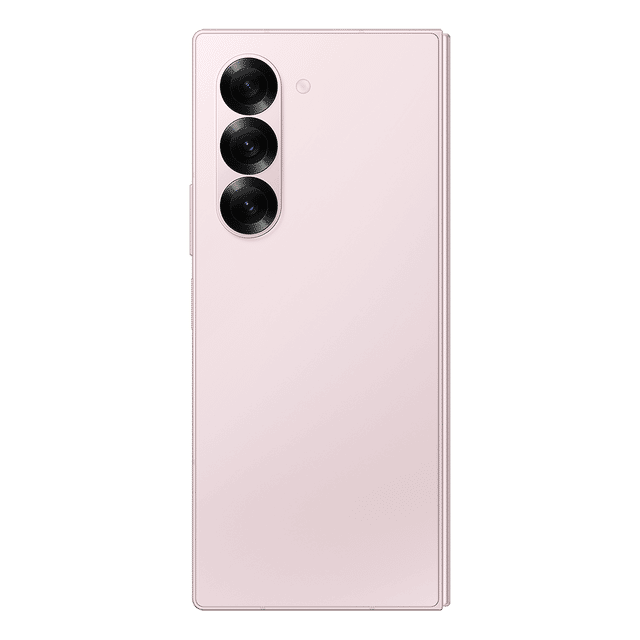Samsung Galaxy Z Fold6 5G phone in pink showing the triple rear camera setup and sleek design