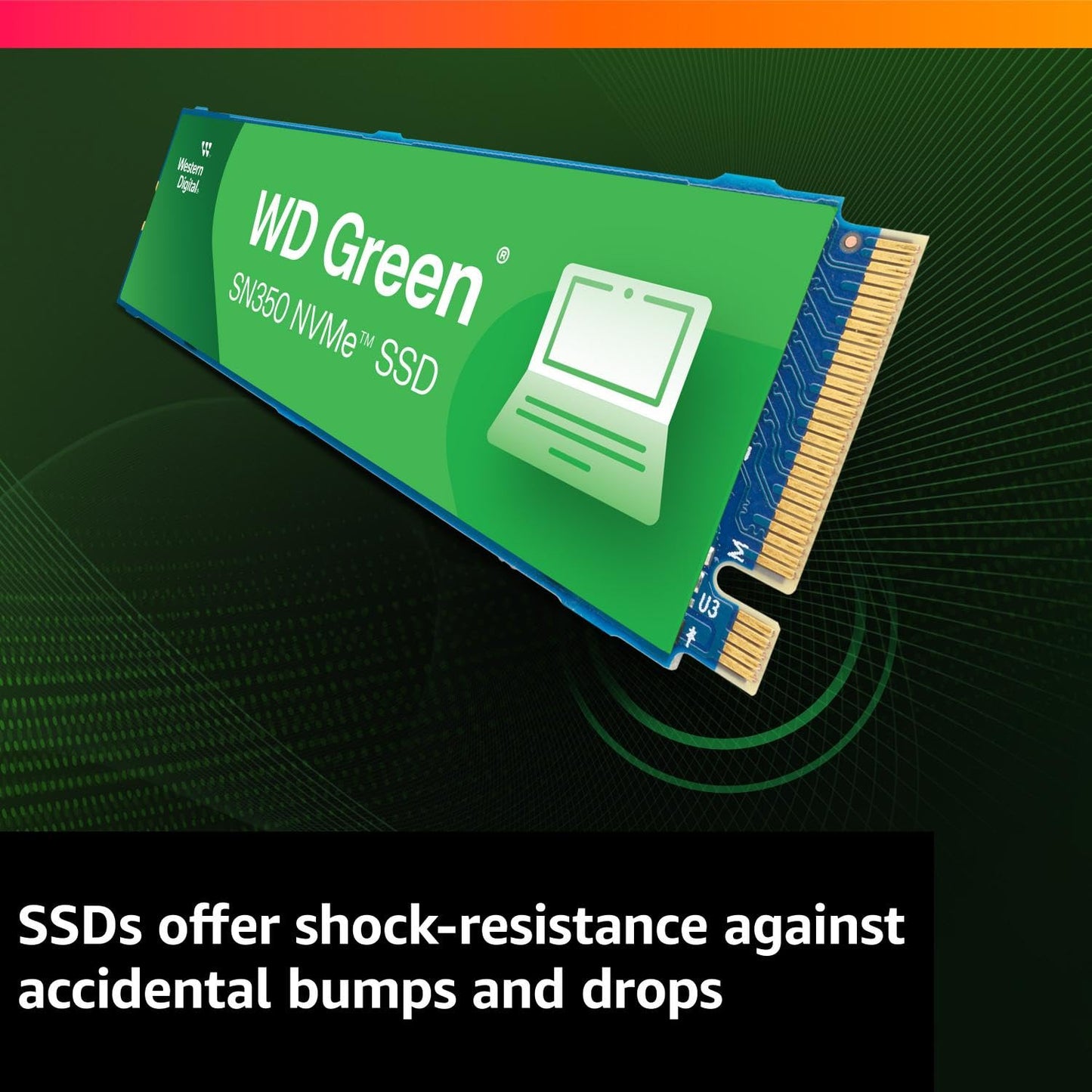 WD Green SN350 NVMe 480GB SSD laptop accessory with shock-resistant design for data protection