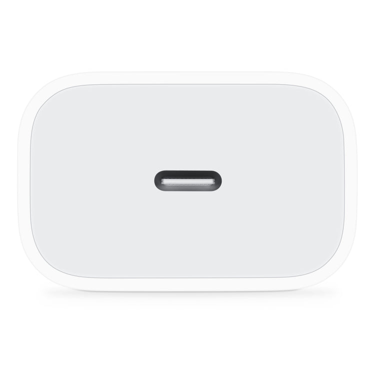 Apple 20W USB-C charger adapter in white with compact design for fast charging