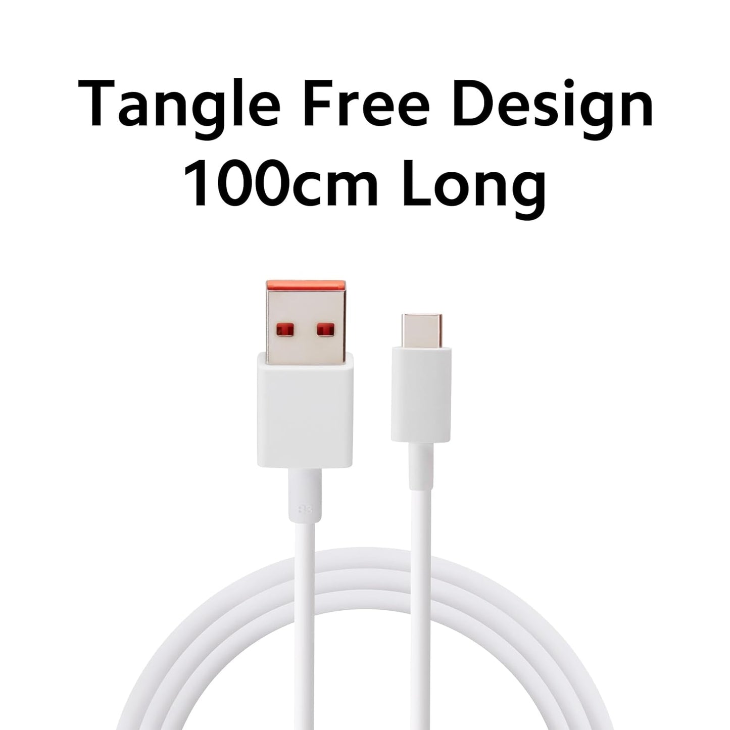 Redmi Mi 33W fast charging cable with tangle free design and 100cm length in white color