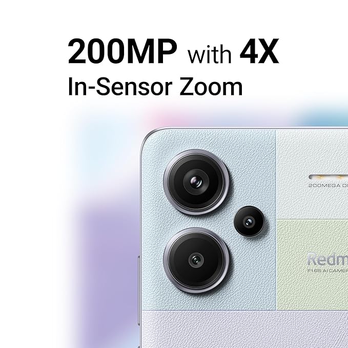 Close-up of Redmi Note 13 Pro Plus 5G smartphone rear cameras showcasing 200MP with 4X in-sensor zoom feature
