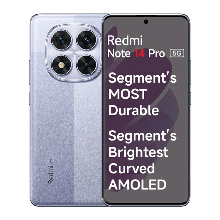 Redmi Note 14 Pro 5G smartphone in silver with triple camera and curved AMOLED display