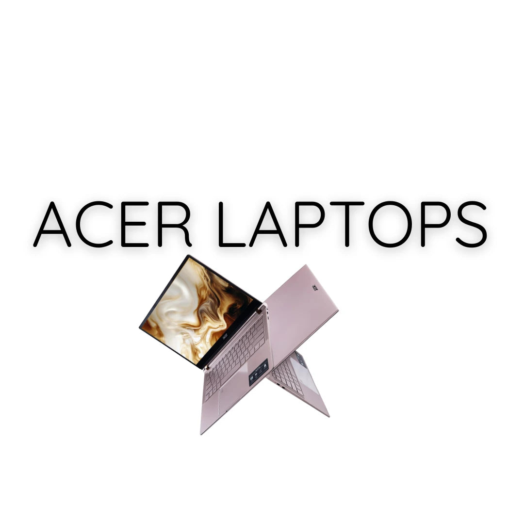 Acer LAPTOP collection banner with two slim rose gold convertible laptops showing screens and keyboards