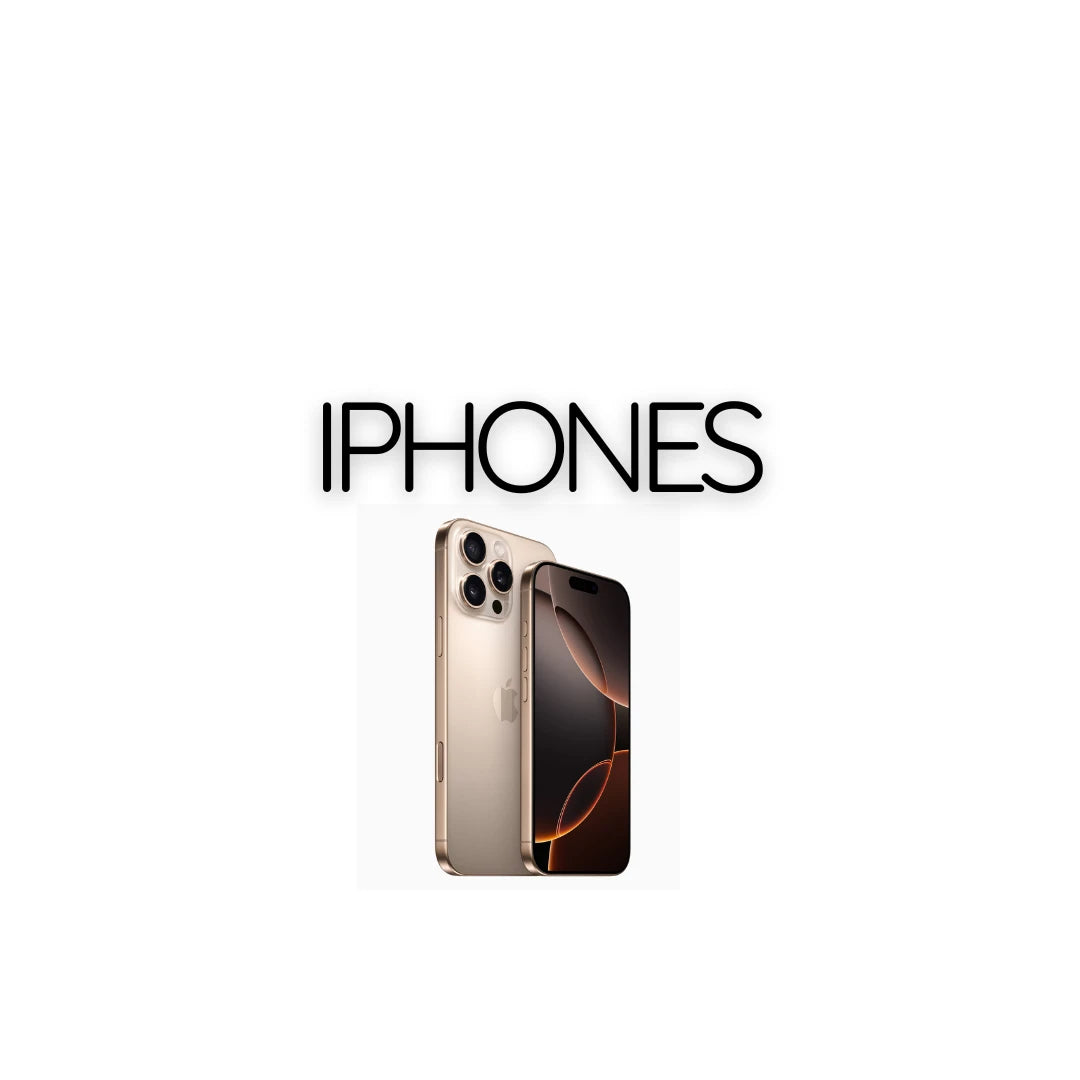 IPHONES collection banner showing gold iPhone front and back electronics category including LAPTOP devices