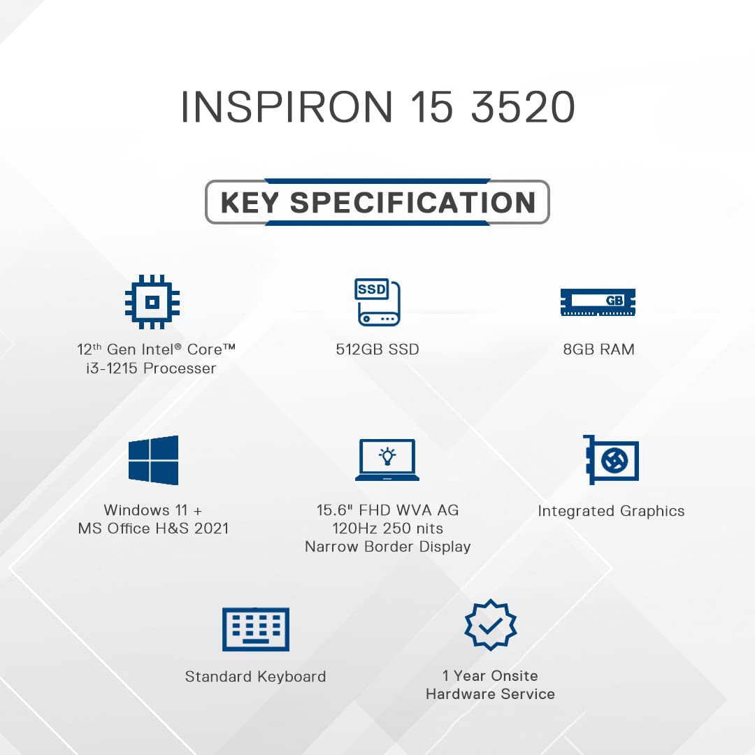 Dell Inspiron 3520 12th Gen Intel Core i3 Laptop - 8GB RAM, 512GB SSD