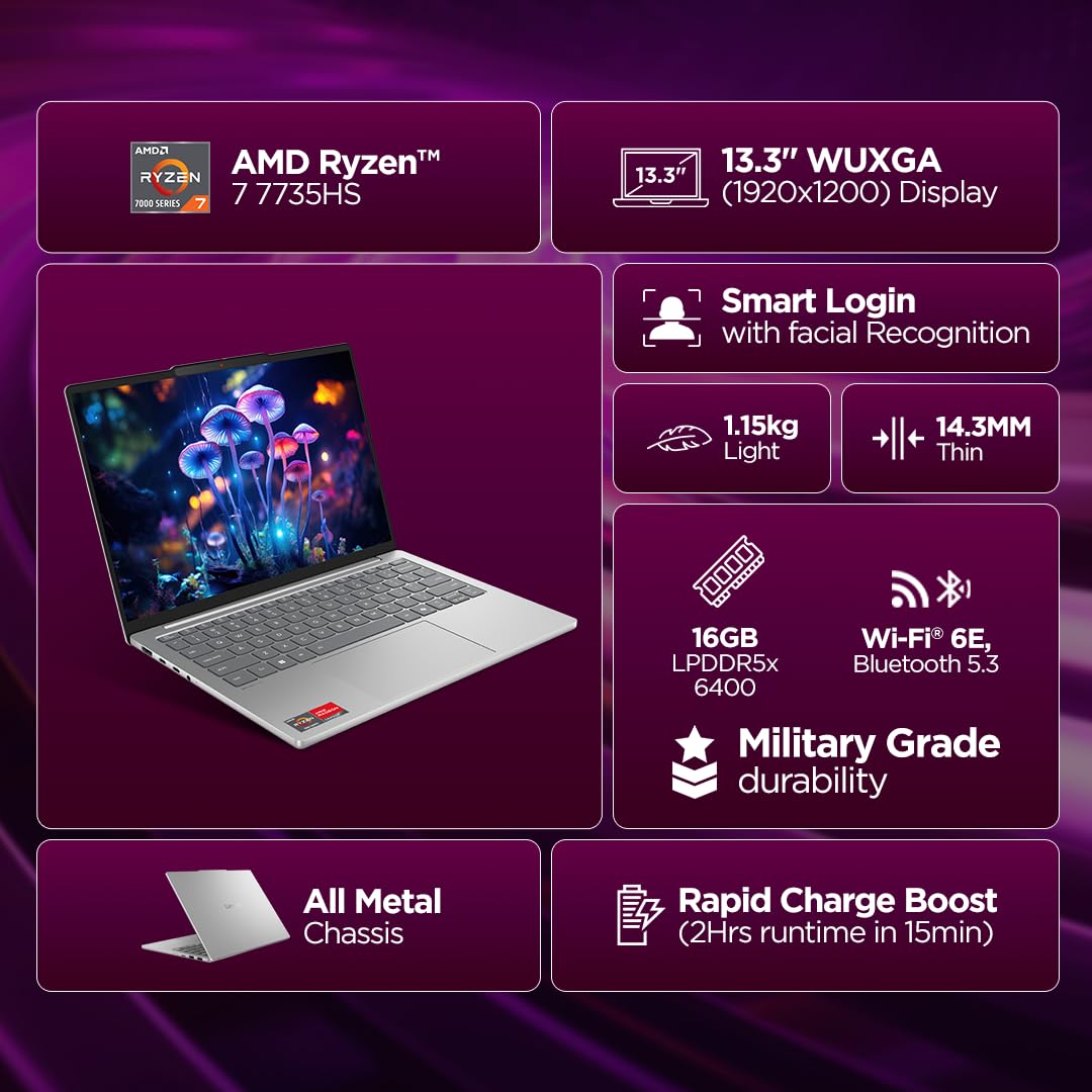 Lenovo IdeaPad Slim 5 (83J2000HIN) | Ryzen 7 7735HS | 13.3" FHD+ | 16GB | 512GB SSD