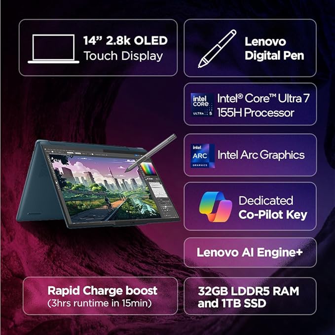 Lenovo YOGA 7i Ultra 7 (83CV00D3IN) | 14" FHD+ | 32GB RAM | 1TB SSD | Win 11