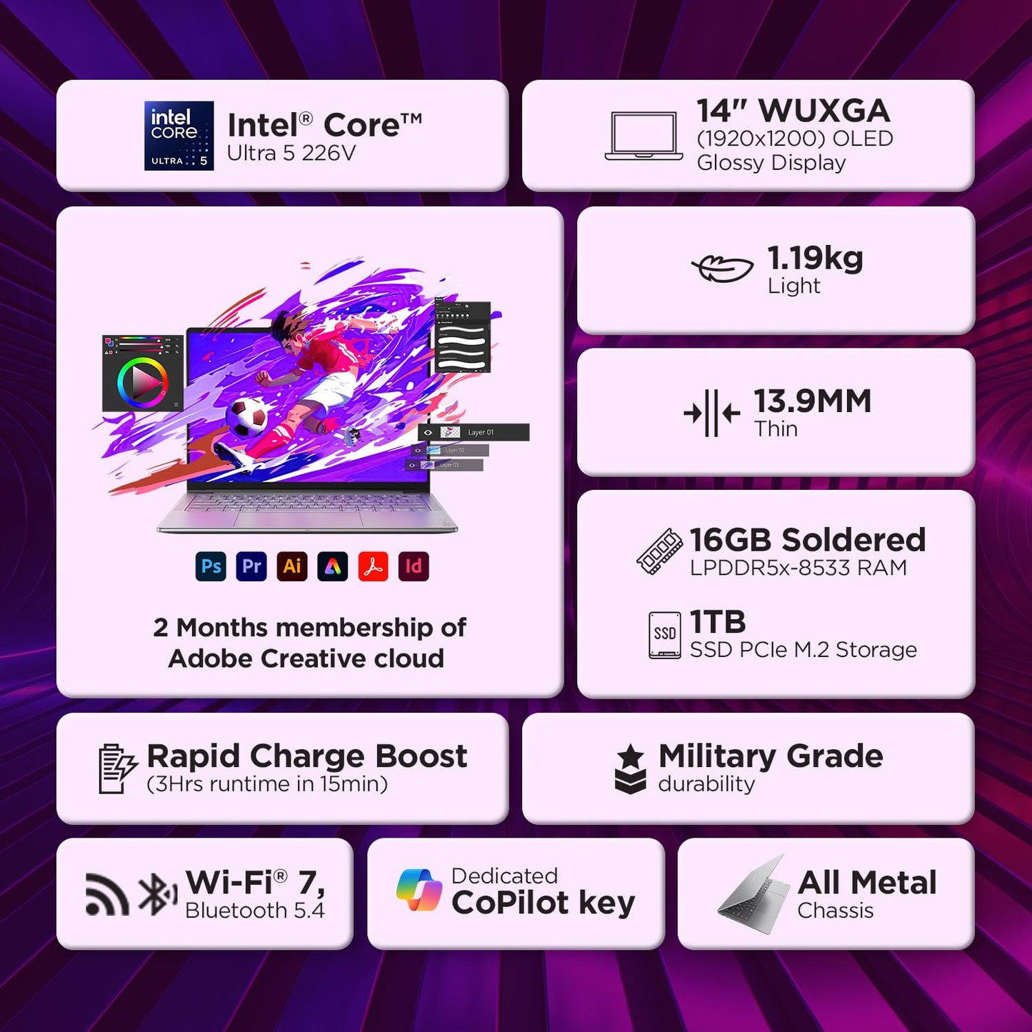 Lenovo Yoga Slim 7 Aura Edition (83JX005FIN) | Ultra 5 226V | 14" OLED | 16GB | 1TB SSD