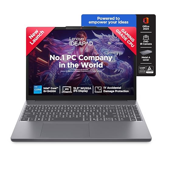 Lenovo IdeaPad Slim 3i | Intel Core i5-13420H | 16GB DDR5 | 512GB SSD |(83K00B8IN) Windows 11 | MS Office 2024 | 15.3" FHD 300 nits | 1YR ADP Warranty