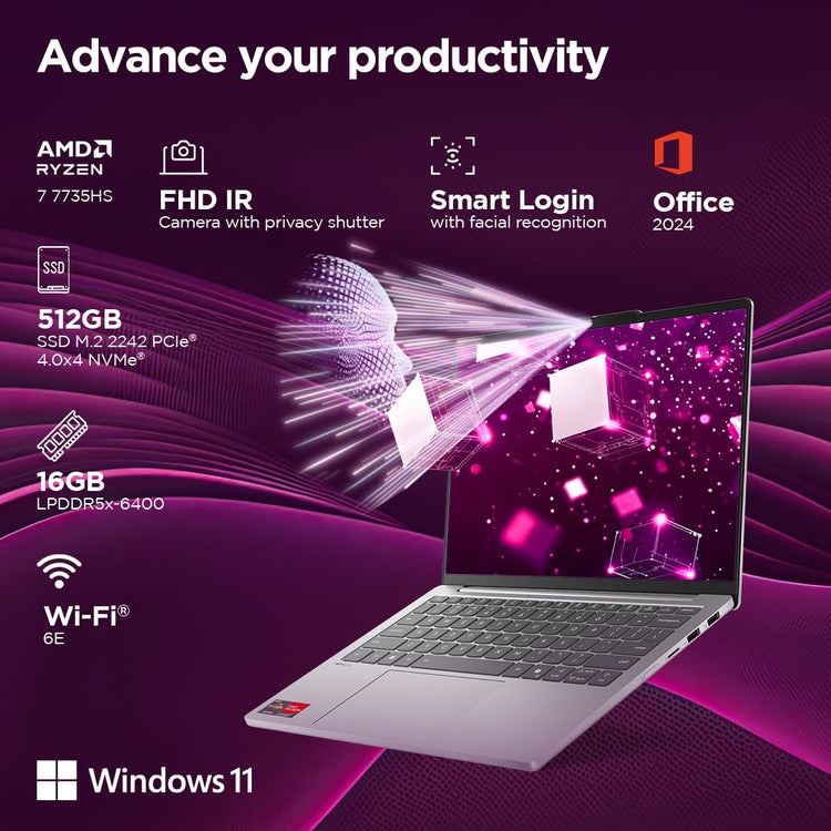 Lenovo IdeaPad Slim 5 13.3" Laptop – AMD Ryzen 7 7735HS, 16GB RAM, 512GB SSD, FHD+, (83J2000HIN)Windows 11, MS Office 2024, 1-Year ADP