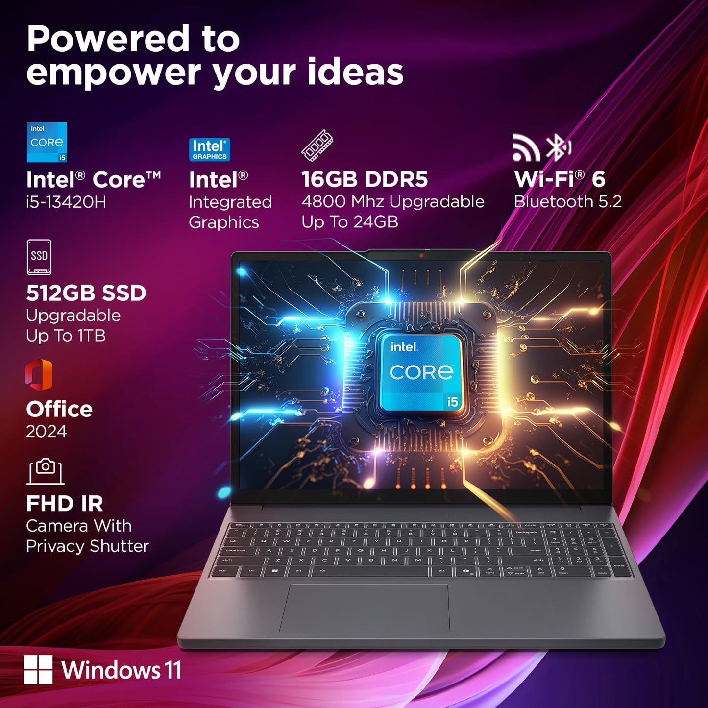Lenovo IdeaPad Slim 3i (83K00B8IN) | i5-13420H | 16GB | 512GB SSD | 15.3" FHD 300 nits