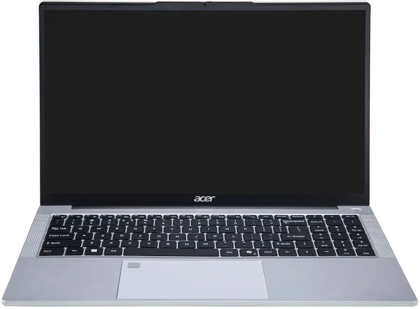 Acer TravelLite i3 laptop with silver body and black keyboard showing blank screen