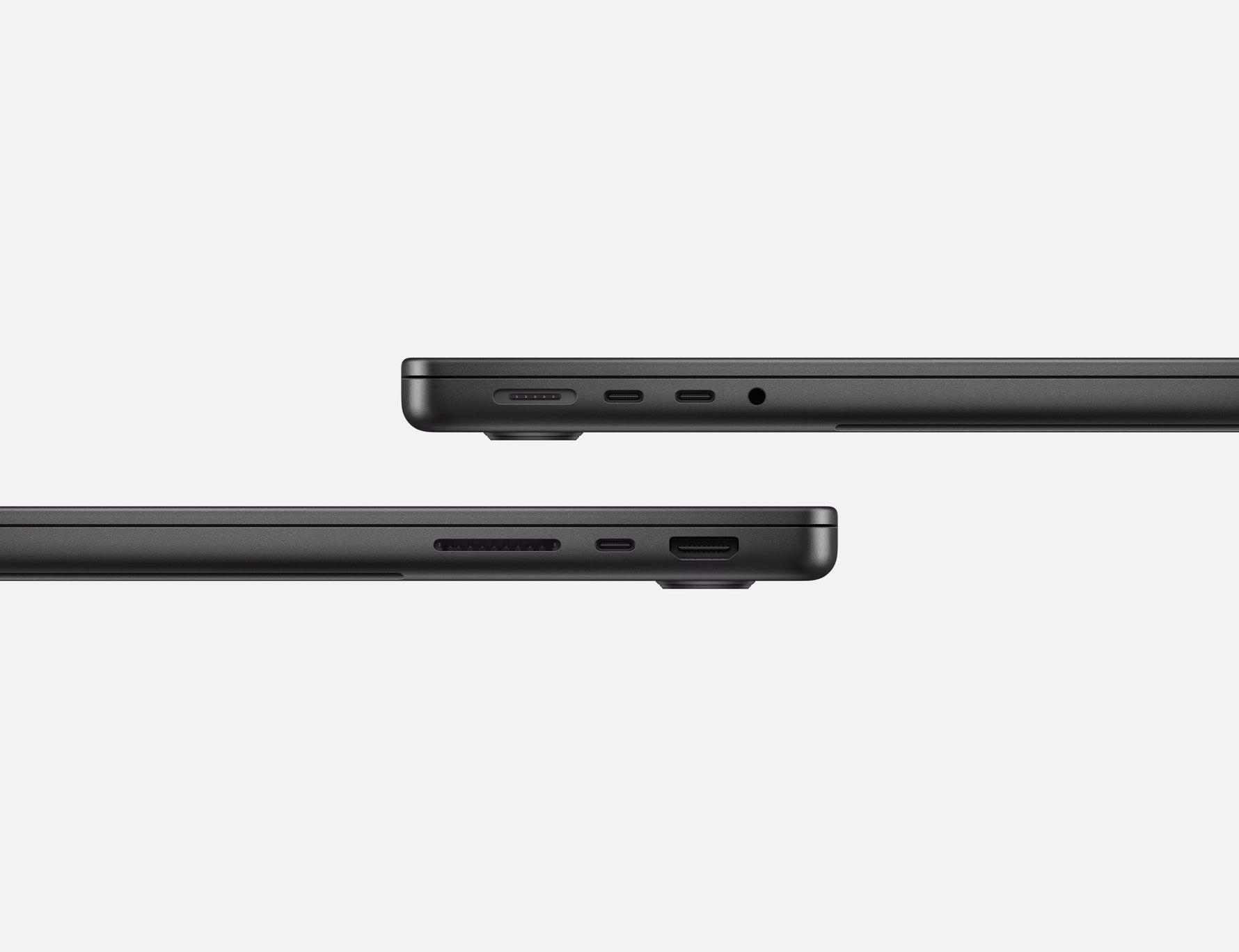 Side view of the sleek 14-inch MacBook Pro M4 showing ports and slim design