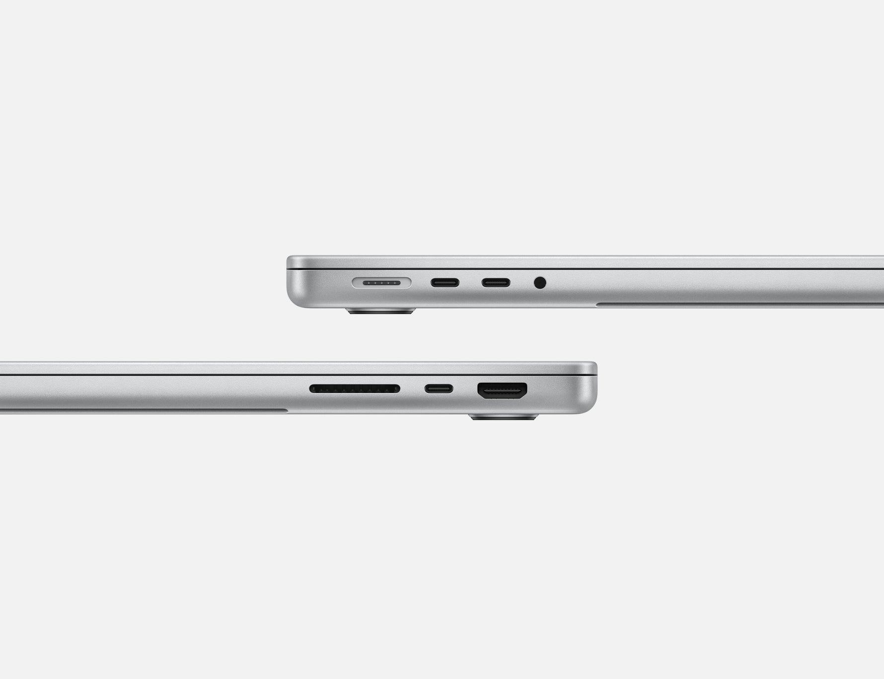 Side view showing ports and sleek design of the Apple 14-inch MacBook Pro M4 in silver