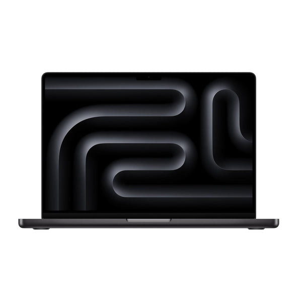 Front view of 14 inch MacBook Pro Space Black with sleek design and vibrant display