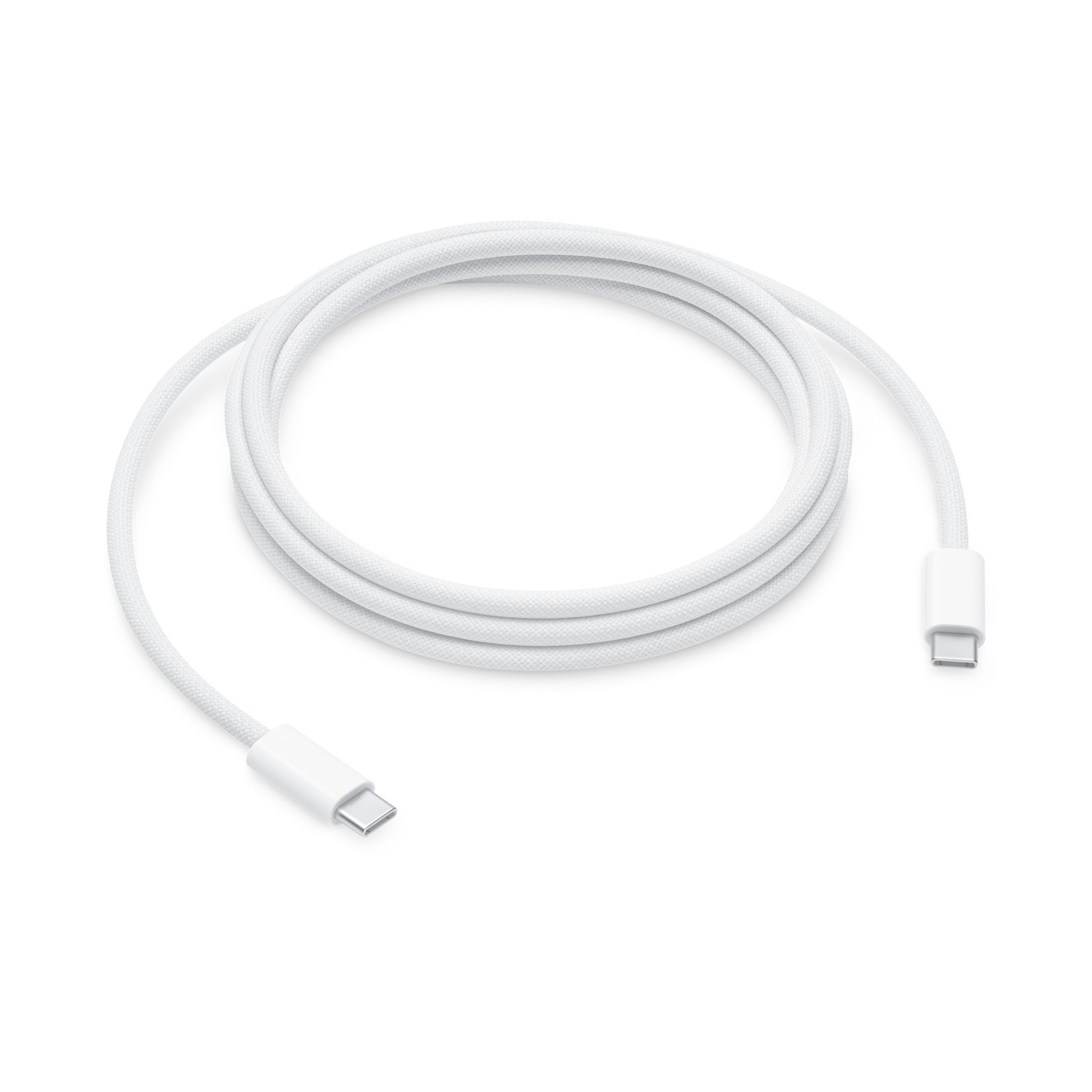 Apple 240W USB-C charging cable in white with durable braided design for fast power delivery